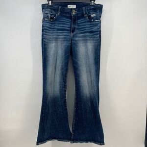 BKE Payton Mid Rise Flare Jeans Dark Wash Distressed 33 x 31.5 Women